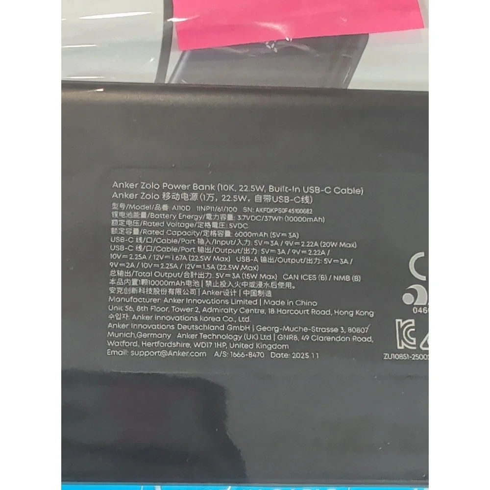 Pp2O Anker Zolo 10K 22.5W w/ Built-In USB-C‎ Portable Charger Battery Power Bank
